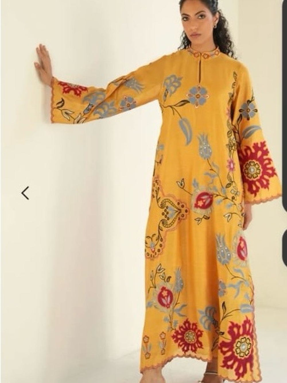 Yellow Floral Embroidered Maxi Dress